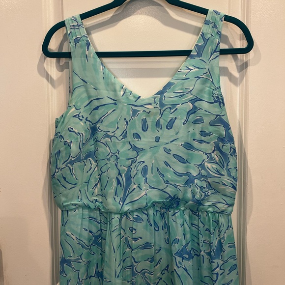 Vineyard Vines Palm Leaf Scarf Print Silk Maxi Dress Size 4 Turquoise Aqua Blue - Picture 6 of 11